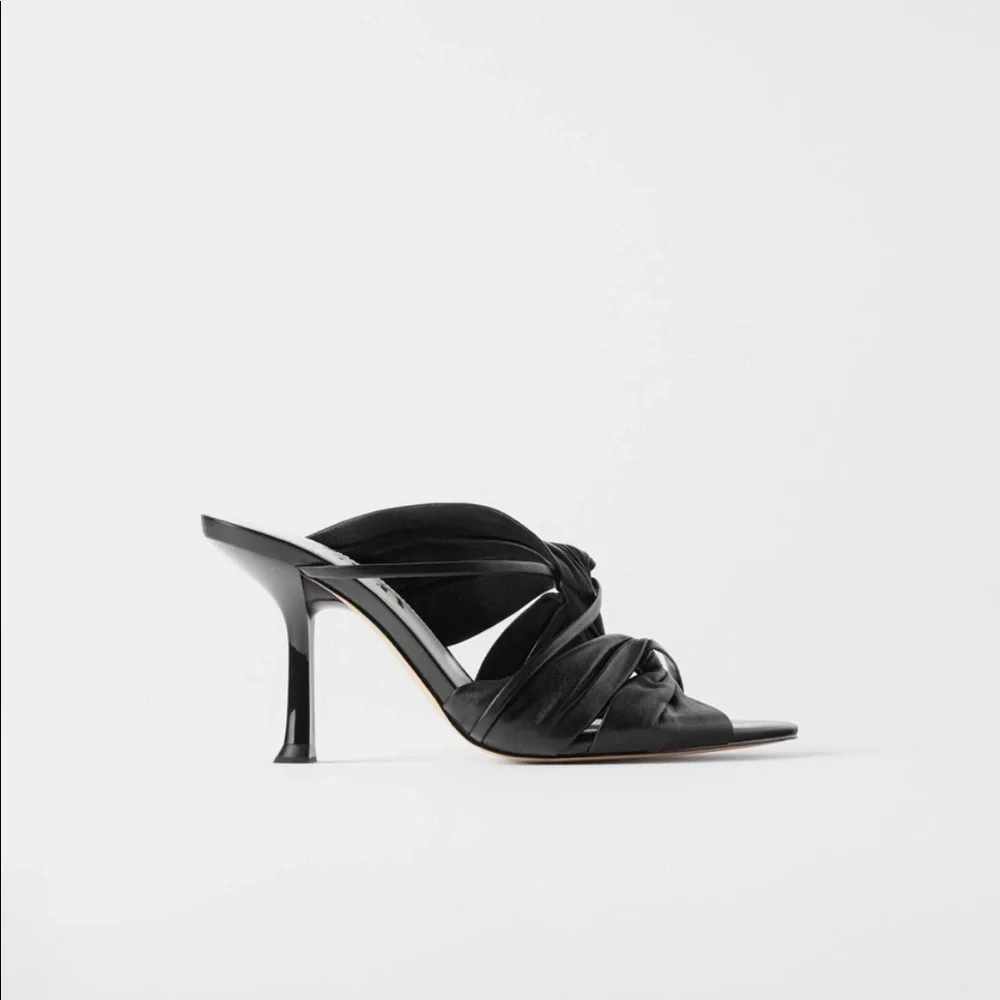 ZARA BNWT Gathered Leather High Heel Sandals - Picture 7 of 8